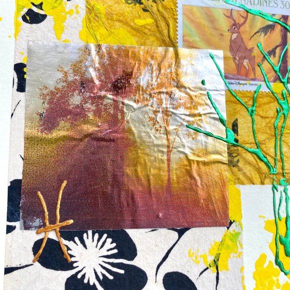 Forest Majestic - Original Wall Art Mixed Media Collage Painting 6"x6" - Picture 4 of 8